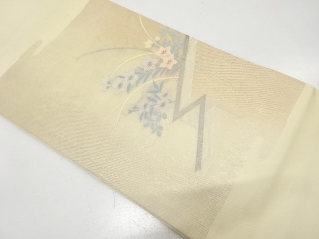 絽　板垣に桔梗・萩模様織り出し　名古屋帯